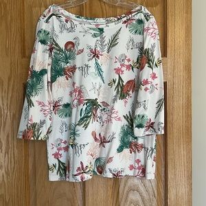 Christopher & Banks- Tropical Print Top - 3/4 Sleeves - XL